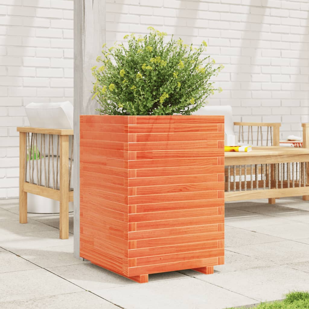 vidaXL Jardinera madera maciza de pino marrón cera 50x50x72 cm