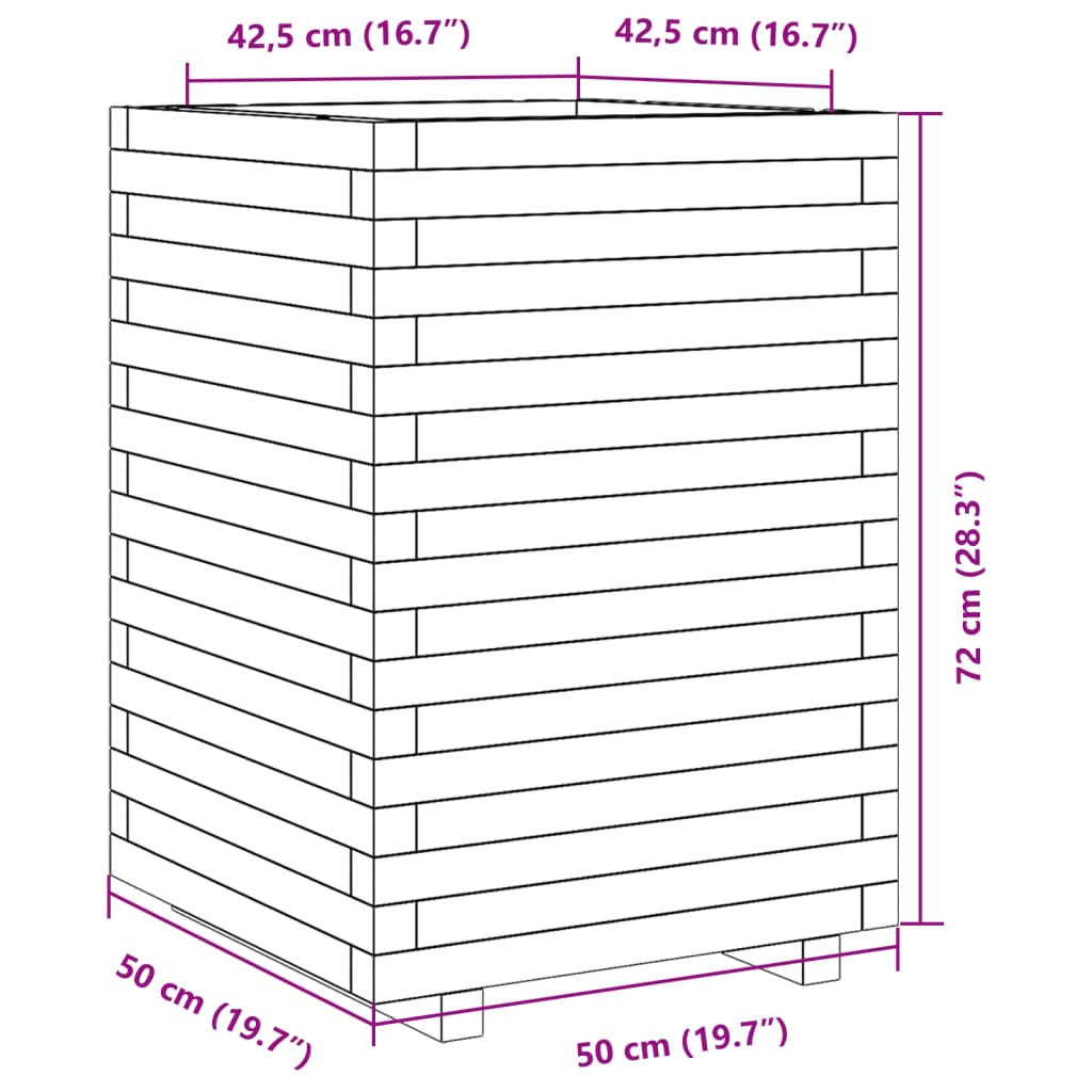 vidaXL Jardinera madera maciza de pino marrón cera 50x50x72 cm