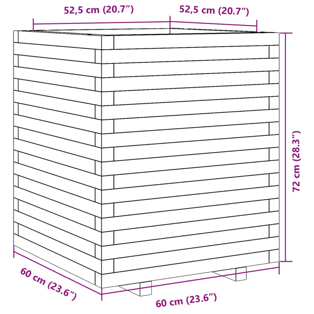 vidaXL Jardinera madera maciza de pino blanco 60x60x72 cm