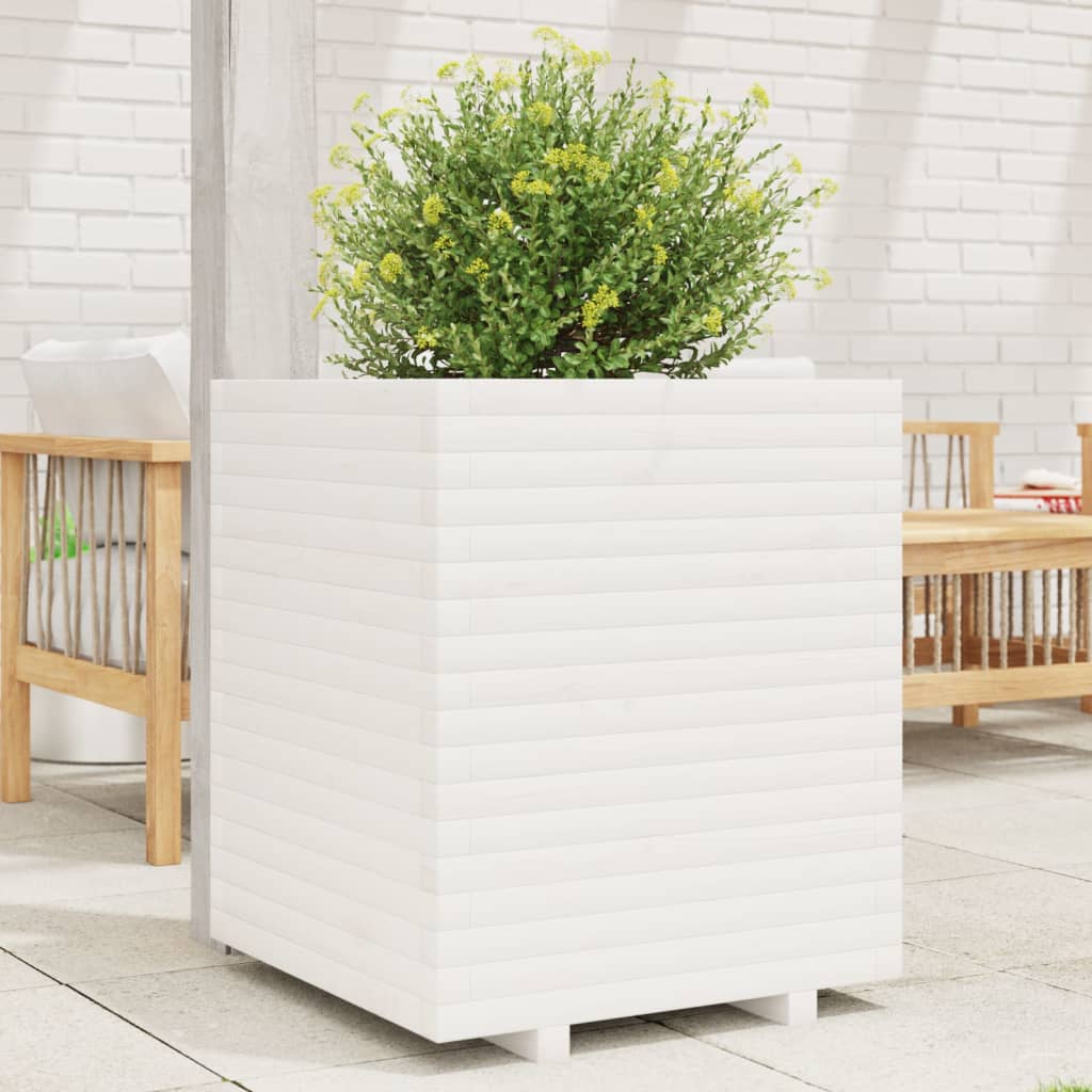 vidaXL Jardinera madera maciza de pino blanco 60x60x72 cm