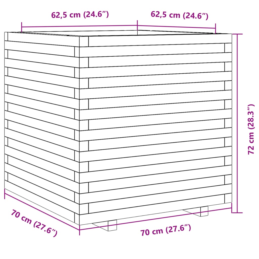 vidaXL Jardinera madera maciza de pino 70x70x72 cm