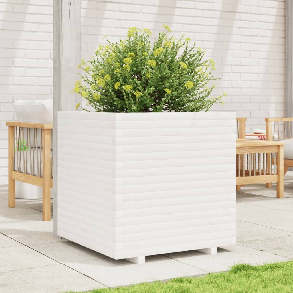 vidaXL Jardinera de madera maciza de pino blanca 70x70x72 cm