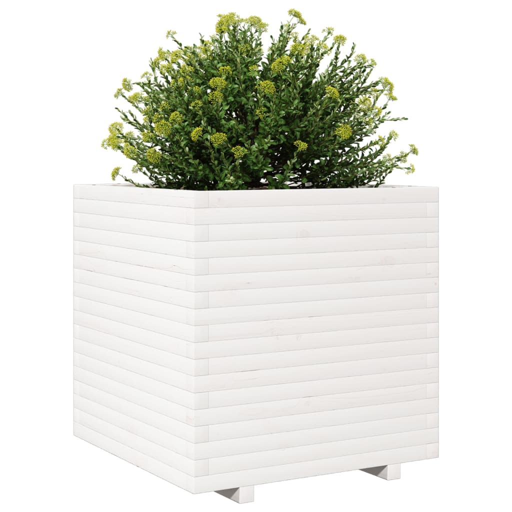 vidaXL Jardinera de madera maciza de pino blanca 70x70x72 cm