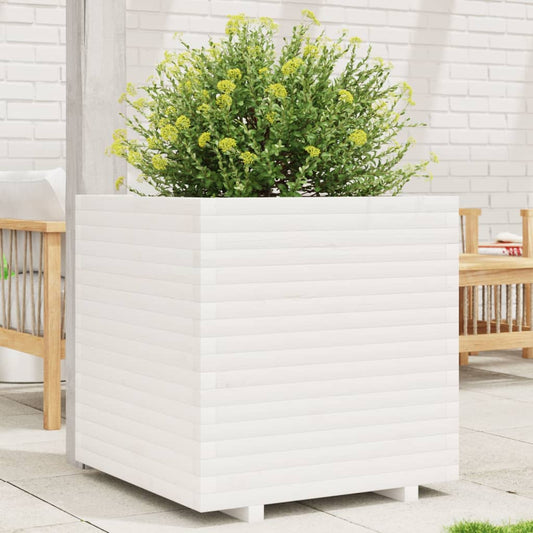 vidaXL Jardinera de madera maciza de pino blanca 70x70x72 cm