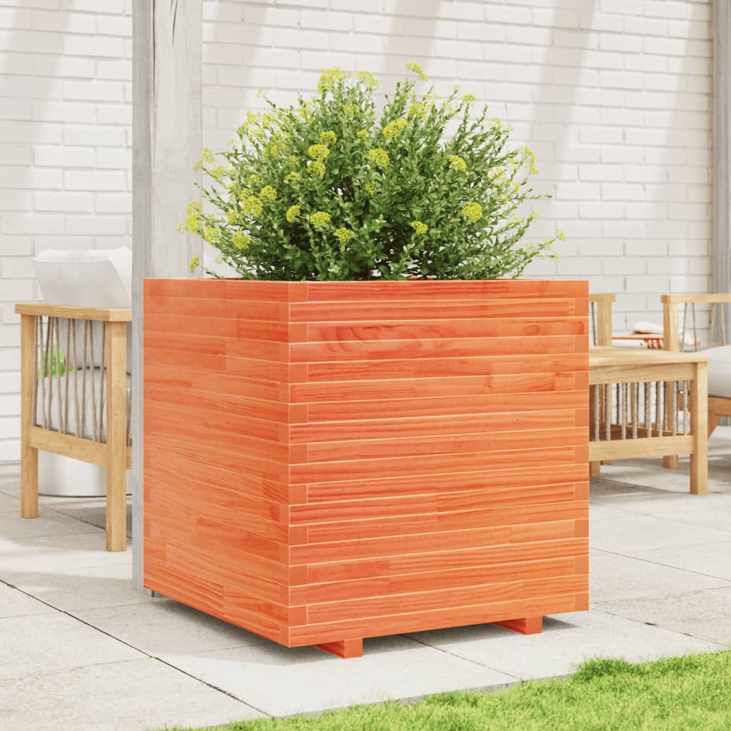 vidaXL Jardinera madera maciza de pino marrón cera 70x70x72 cm