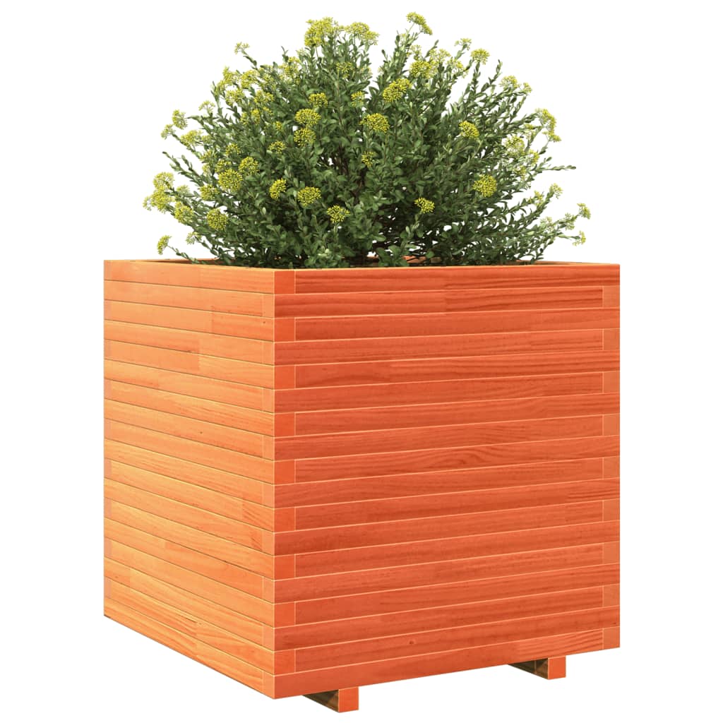 vidaXL Jardinera madera maciza de pino marrón cera 70x70x72 cm