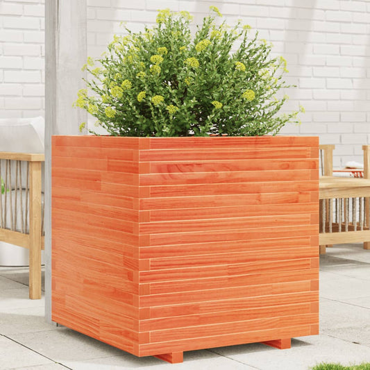 vidaXL Jardinera madera maciza de pino marrón cera 70x70x72 cm