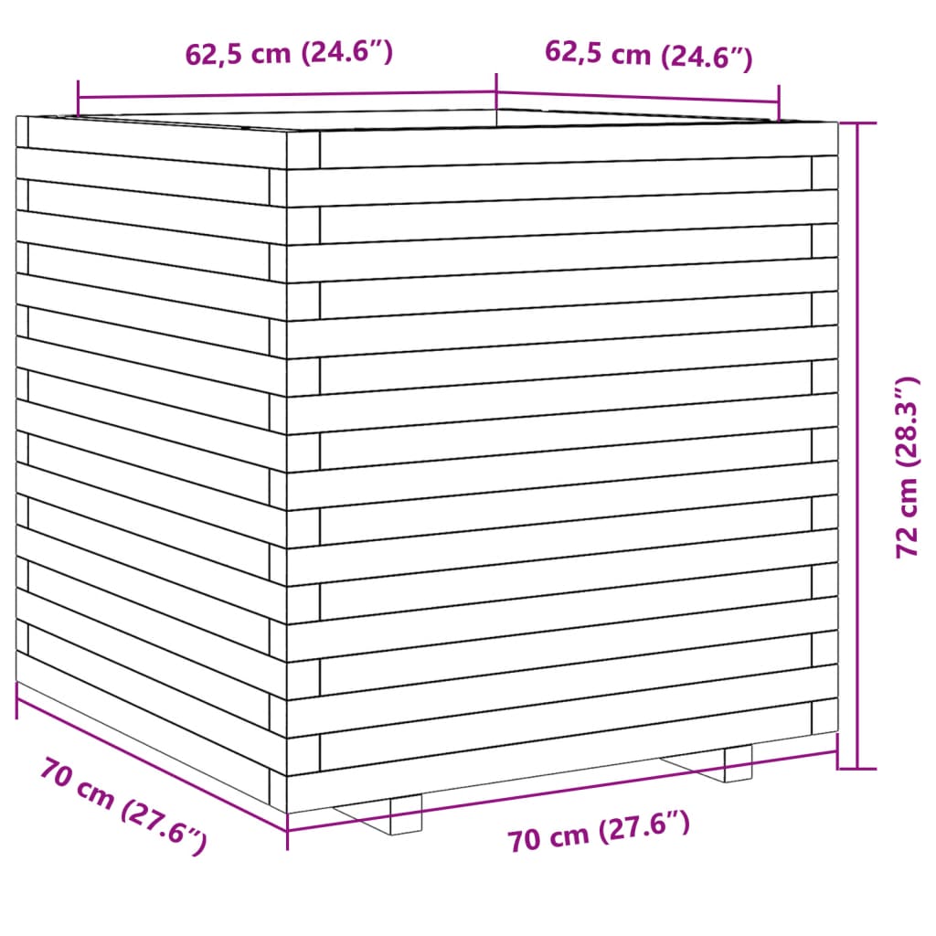 vidaXL Jardinera de madera de pino impregnada 70x70x72 cm