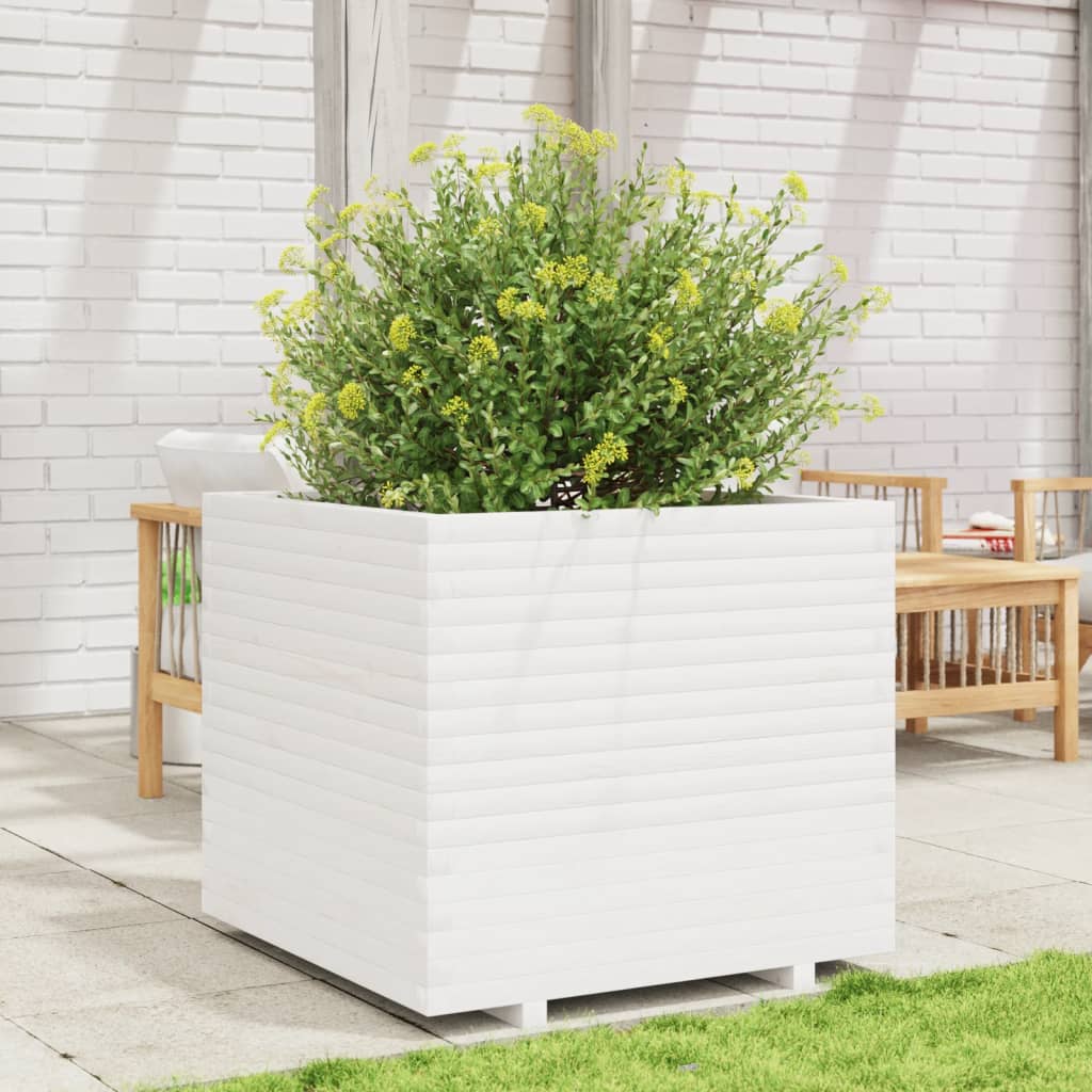 vidaXL Jardinera de madera maciza de pino blanca 80x80x72 cm