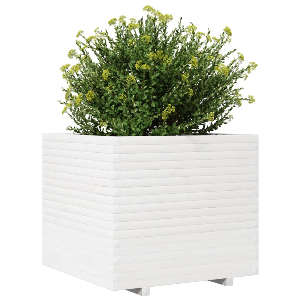 vidaXL Jardinera de madera maciza de pino blanca 80x80x72 cm