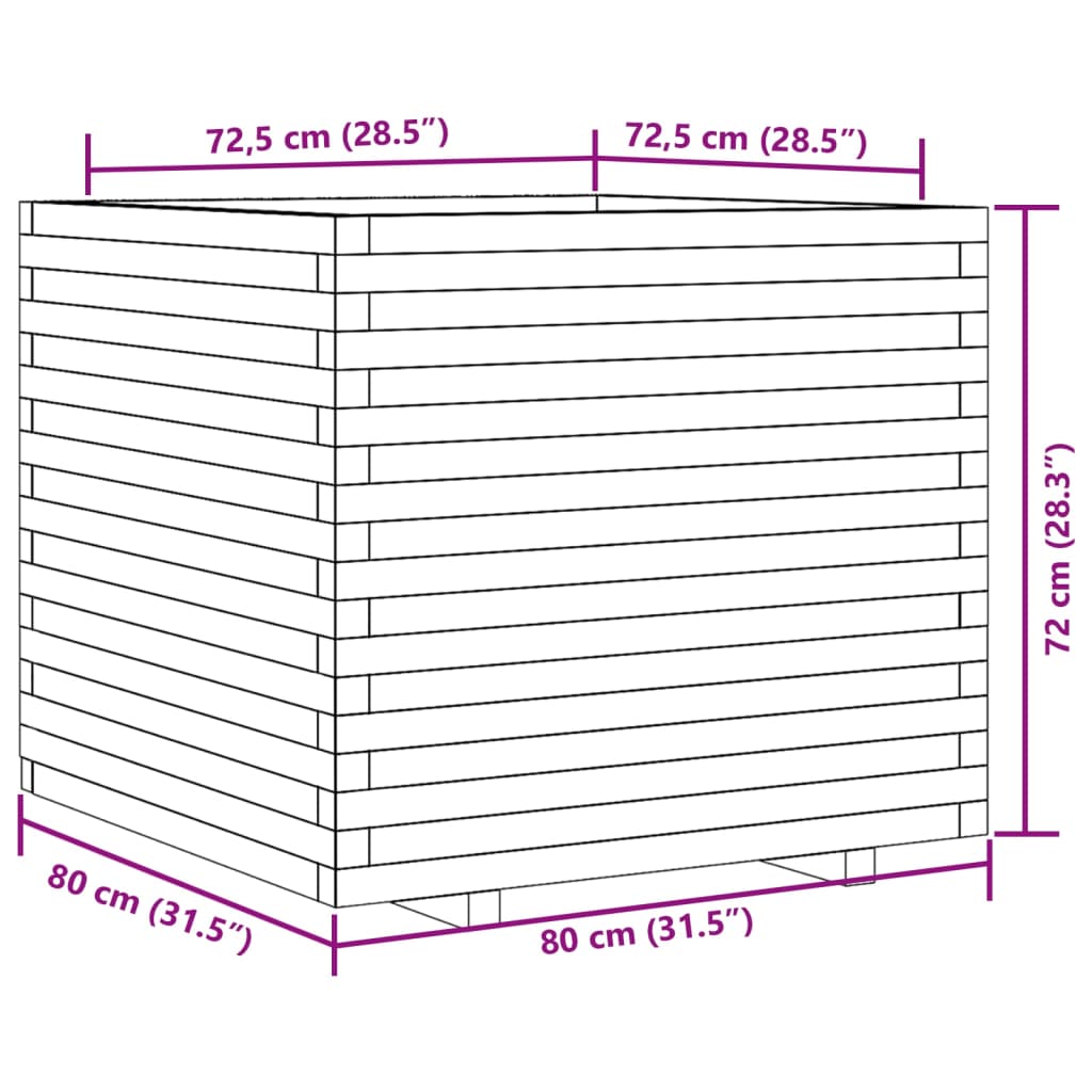 vidaXL Jardinera de madera maciza de pino blanca 80x80x72 cm