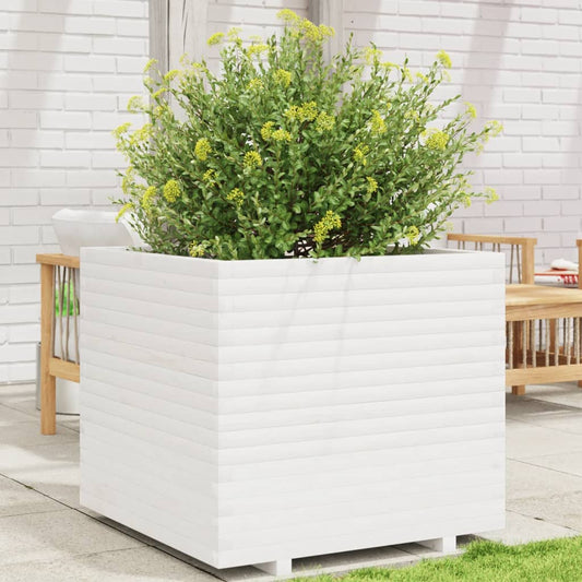 vidaXL Jardinera de madera maciza de pino blanca 80x80x72 cm