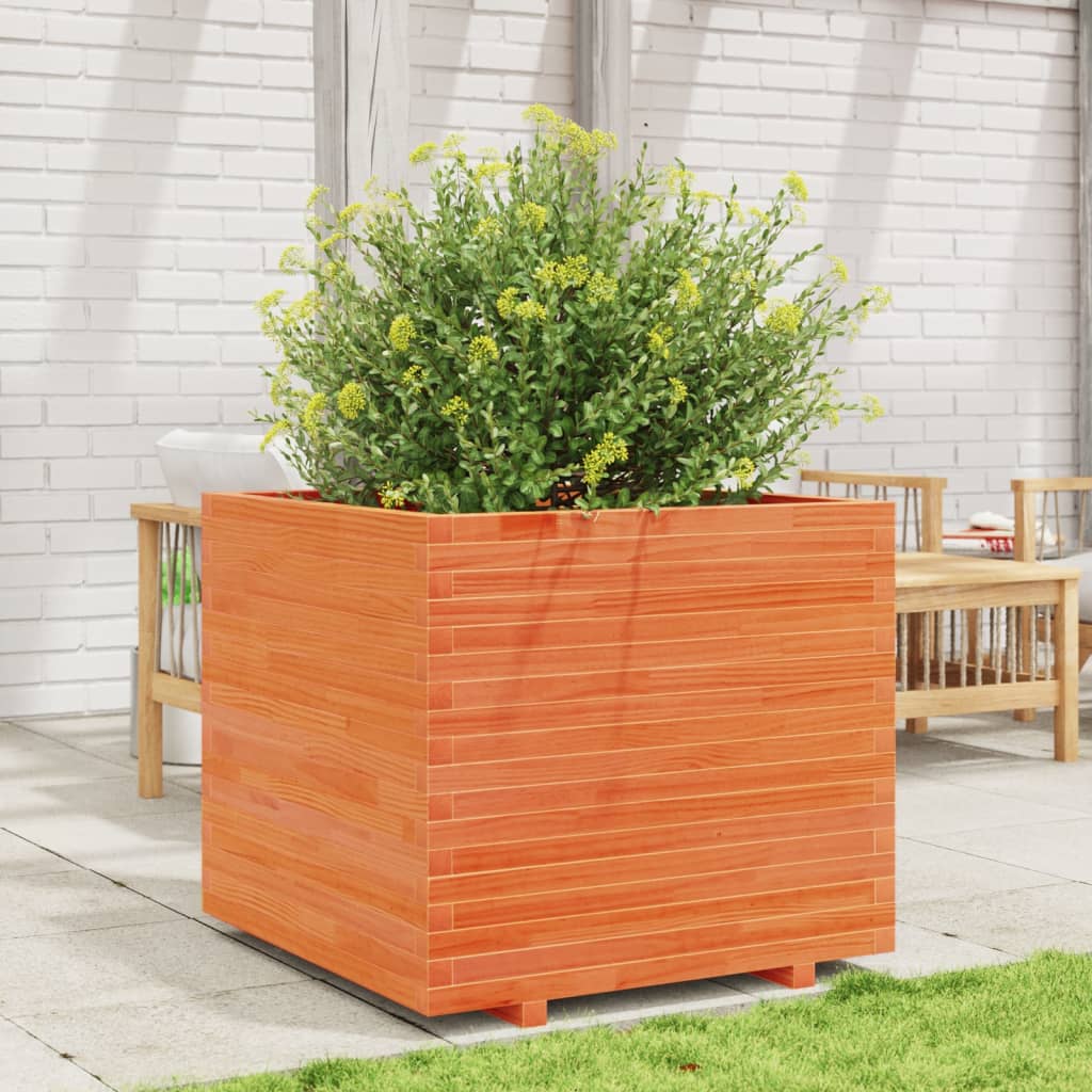 vidaXL Jardinera madera maciza de pino marrón cera 80x80x72 cm