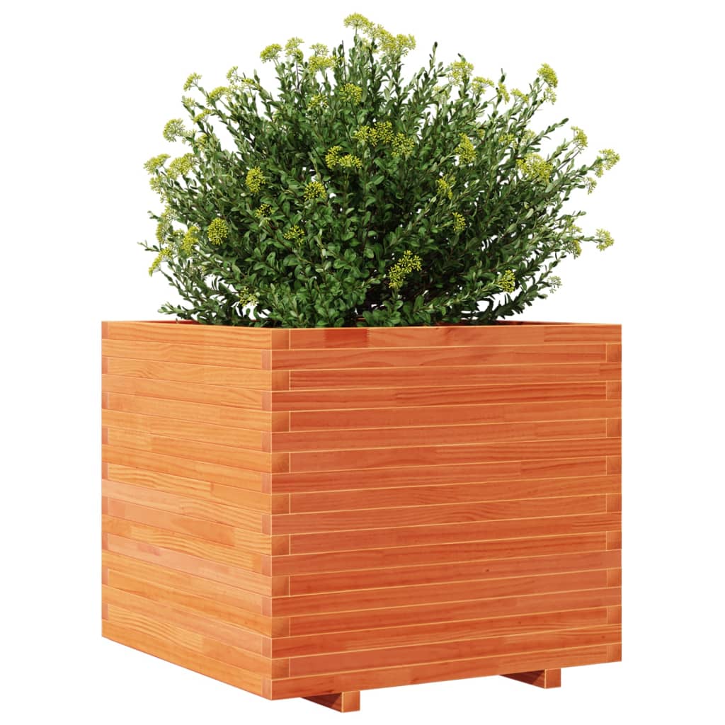 vidaXL Jardinera madera maciza de pino marrón cera 80x80x72 cm