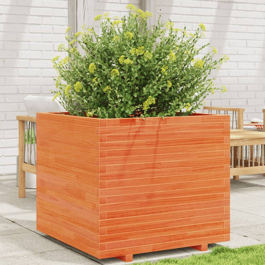 vidaXL Jardinera madera maciza de pino marrón cera 80x80x72 cm