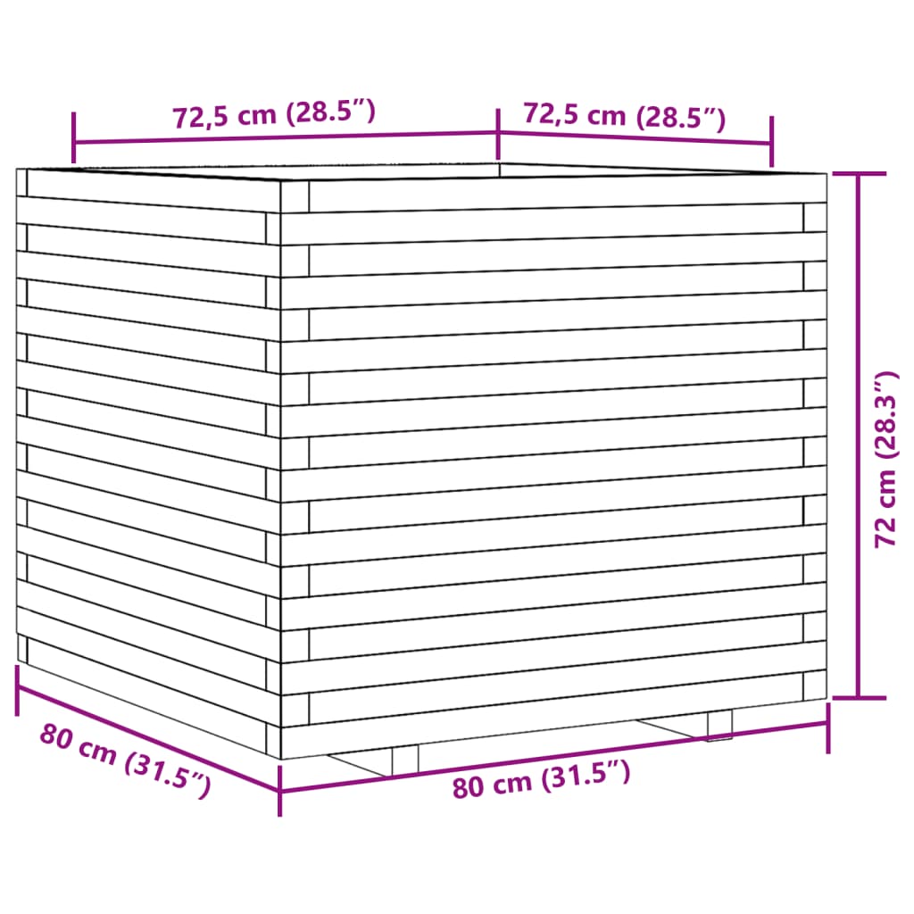 vidaXL Jardinera madera maciza de abeto Douglas 80x80x72 cm