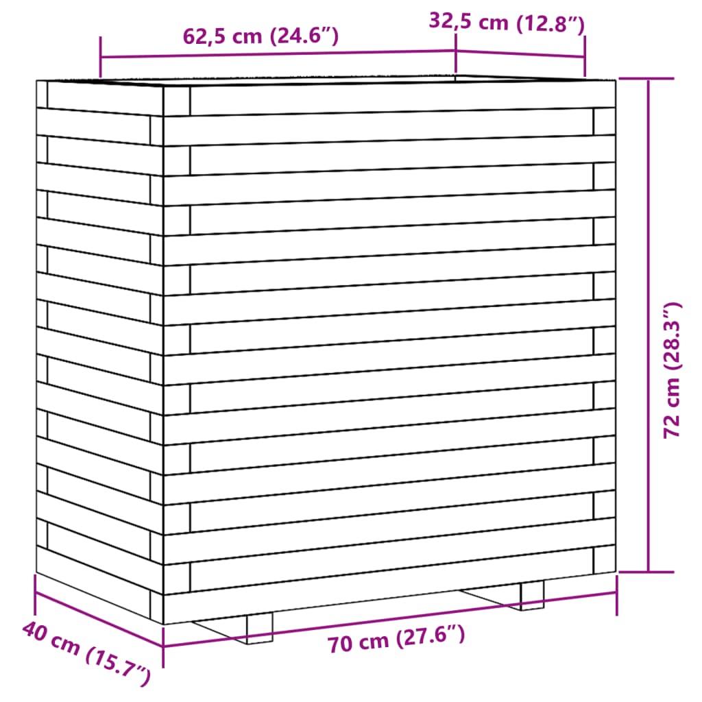 vidaXL Jardinera de madera maciza de pino blanca 70x40x72 cm