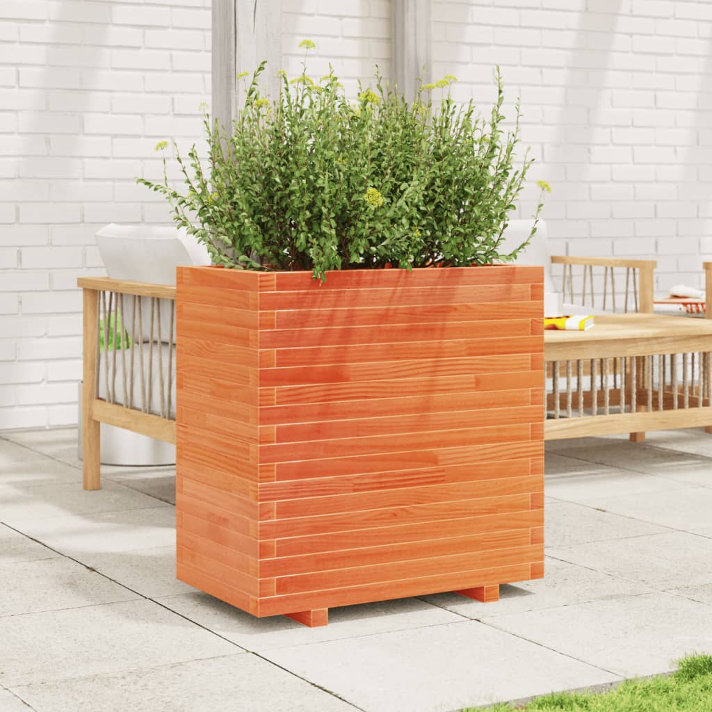 vidaXL Jardinera madera maciza de pino marrón cera 70x40x72 cm