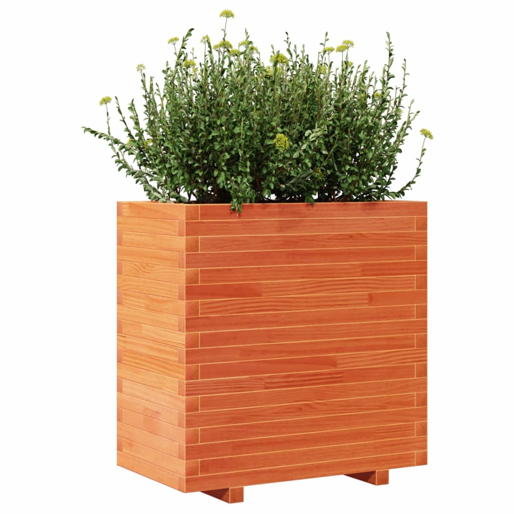 vidaXL Jardinera madera maciza de pino marrón cera 70x40x72 cm