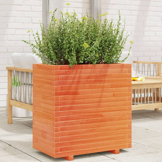 vidaXL Jardinera madera maciza de pino marrón cera 70x40x72 cm