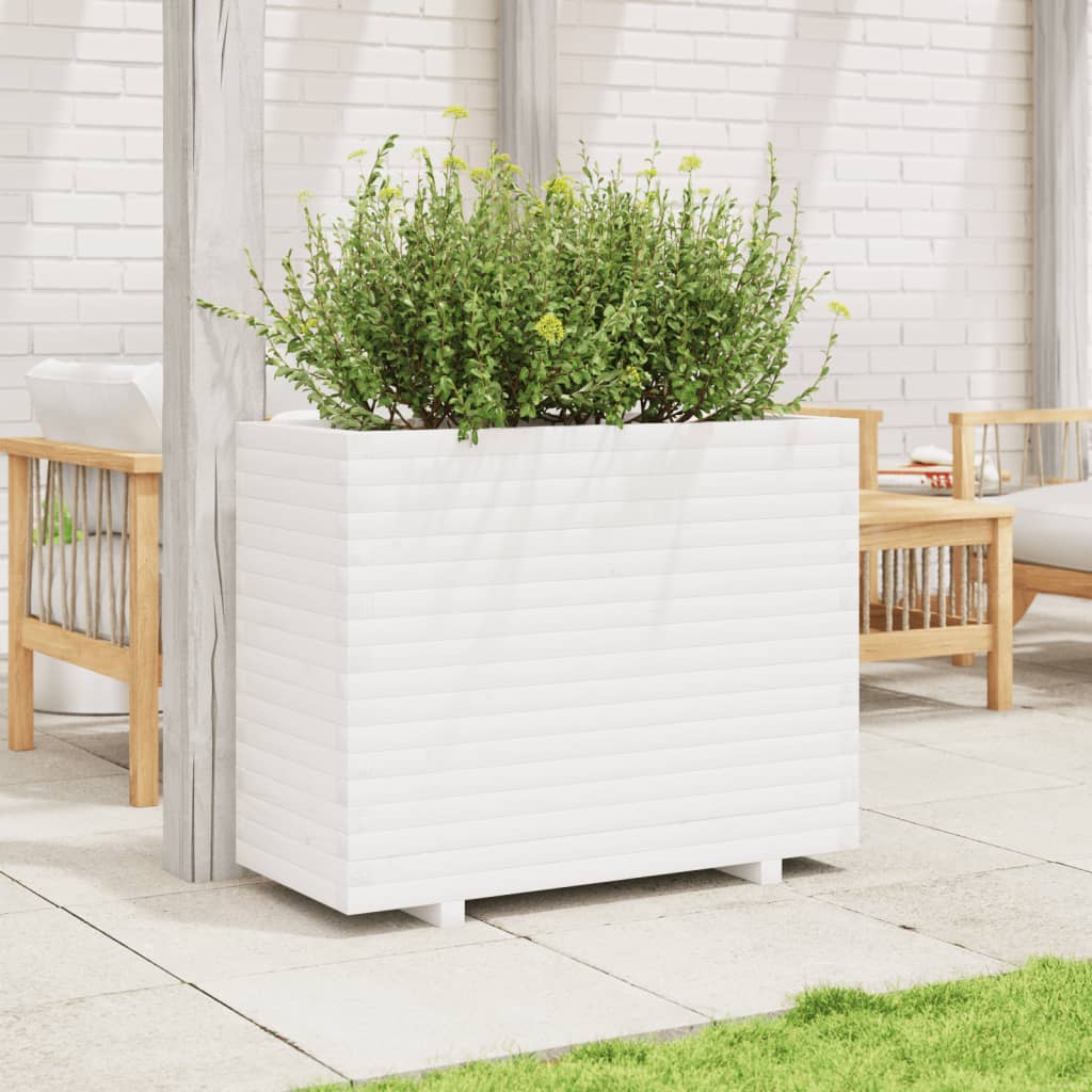 vidaXL Jardinera de madera maciza de pino blanca 90x40x72 cm