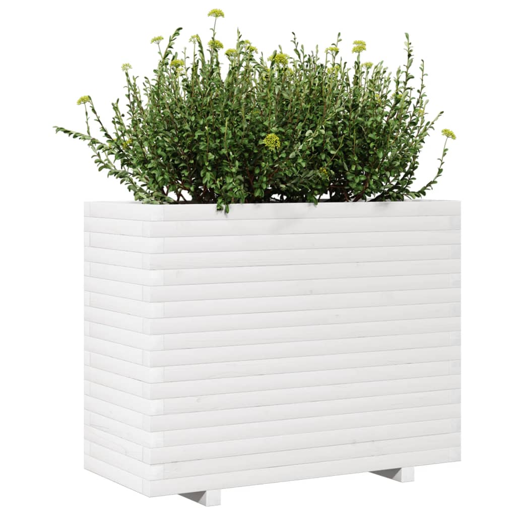 vidaXL Jardinera de madera maciza de pino blanca 90x40x72 cm