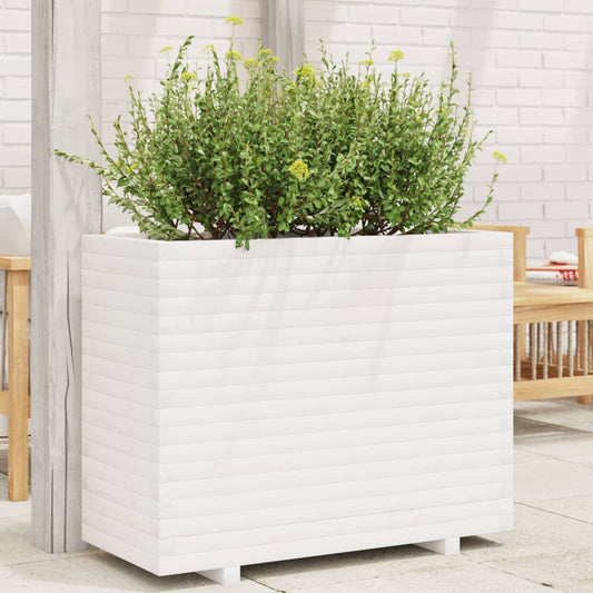 vidaXL Jardinera de madera maciza de pino blanca 90x40x72 cm