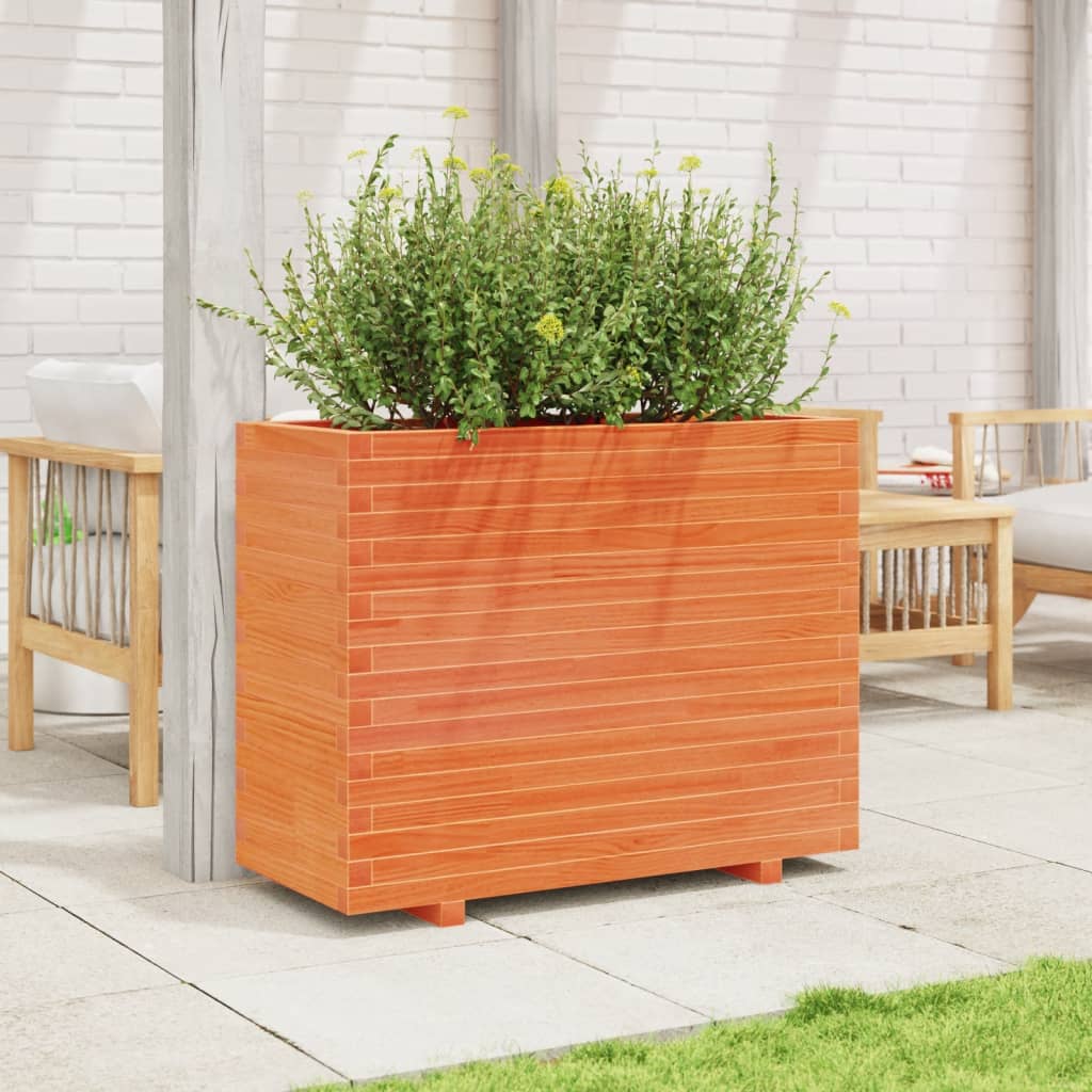 vidaXL Jardinera madera maciza de pino marrón cera 90x40x72 cm