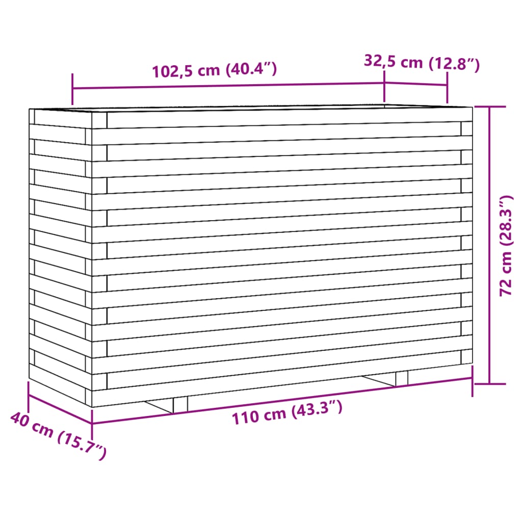 vidaXL Jardinera madera maciza de pino 110x40x72 cm