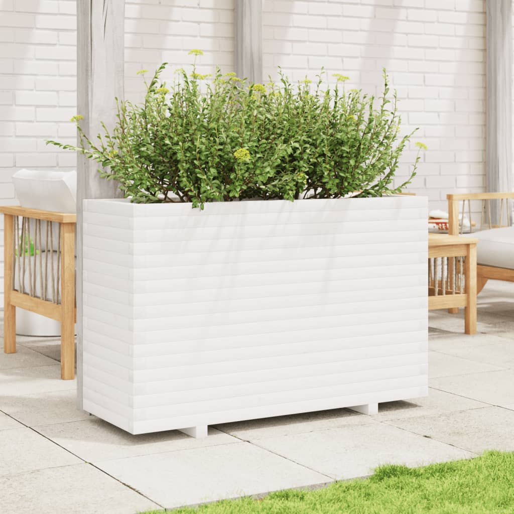 vidaXL Jardinera de madera maciza de pino blanca 110x40x72 cm