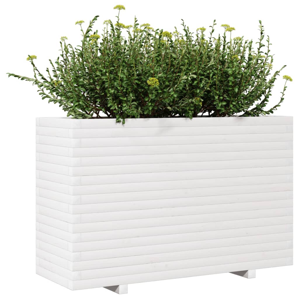 vidaXL Jardinera de madera maciza de pino blanca 110x40x72 cm