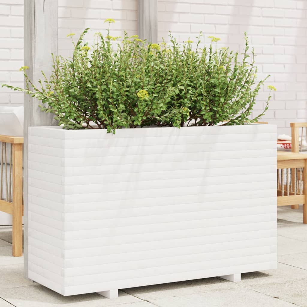 vidaXL Jardinera de madera maciza de pino blanca 110x40x72 cm