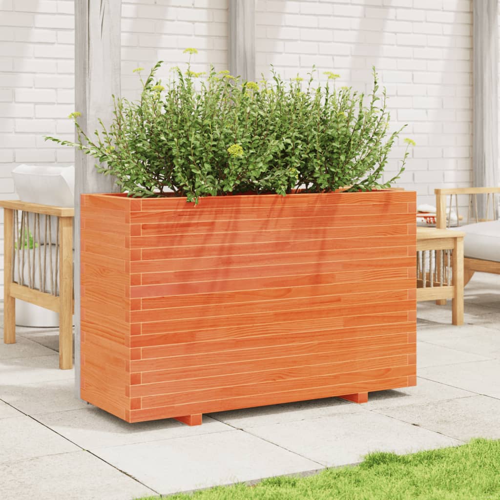 vidaXL Jardinera madera maciza de pino marrón cera 110x40x72 cm