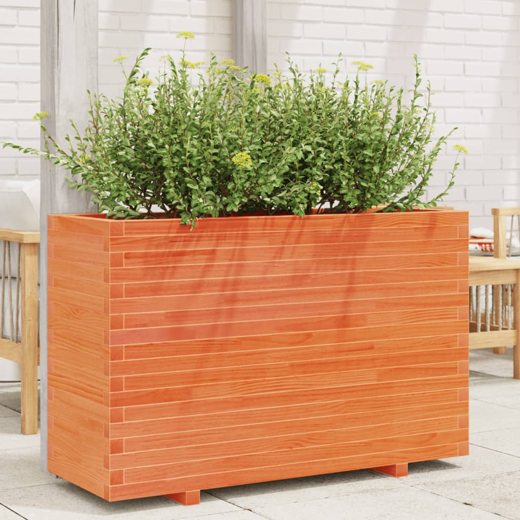 vidaXL Jardinera madera maciza de pino marrón cera 110x40x72 cm