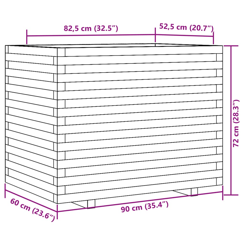 vidaXL Jardinera madera maciza de pino 90x60x72 cm