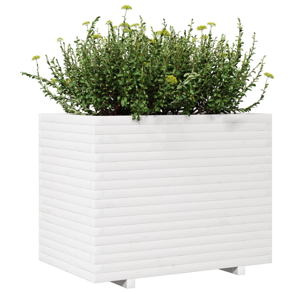 vidaXL Jardinera de madera maciza de pino blanca 90x60x72 cm