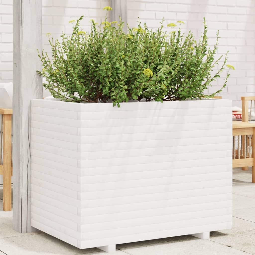 vidaXL Jardinera de madera maciza de pino blanca 90x60x72 cm