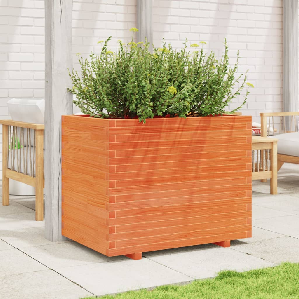 vidaXL Jardinera madera maciza de pino marrón cera 90x60x72 cm