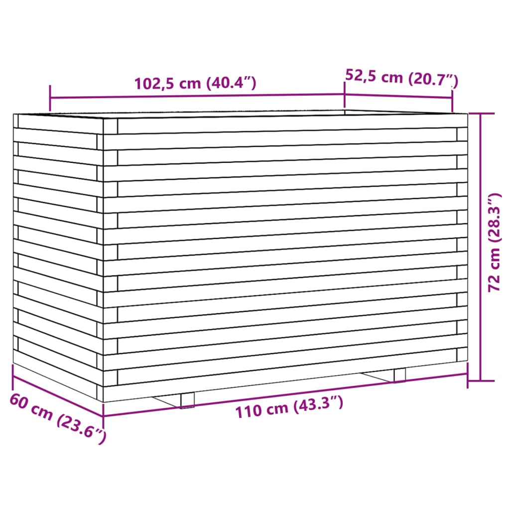 vidaXL Jardinera de madera maciza de pino 110x60x72 cm