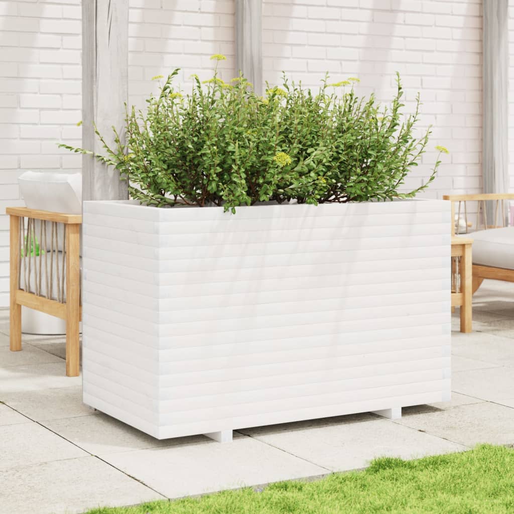 vidaXL Jardinera de madera maciza de pino blanca 110x60x72 cm