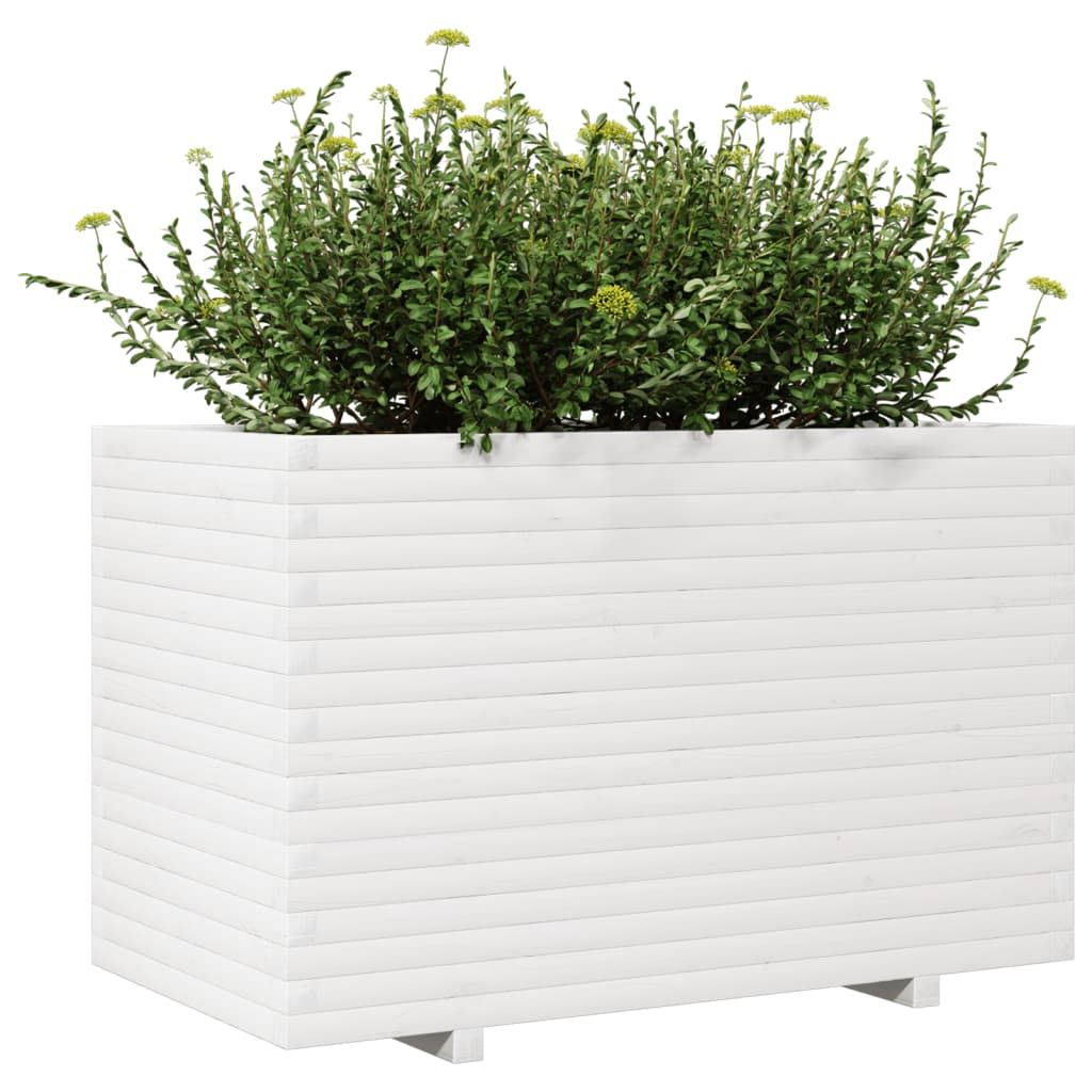 vidaXL Jardinera de madera maciza de pino blanca 110x60x72 cm