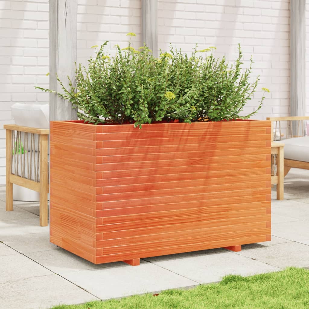 vidaXL Jardinera madera maciza de pino marrón cera 110x60x72 cm