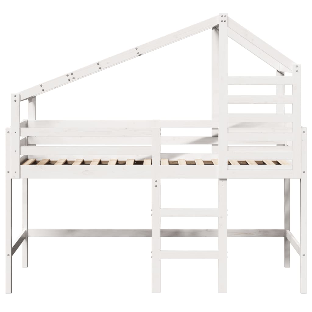 vidaXL Cama alta escalera y techo madera maciza pino blanca 80x200 cm