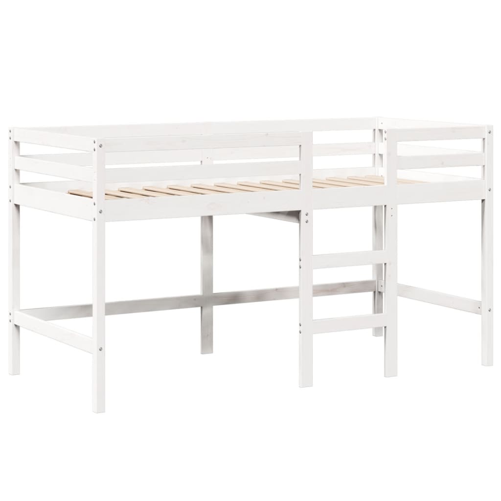 vidaXL Cama alta escalera y techo madera maciza pino blanca 80x200 cm