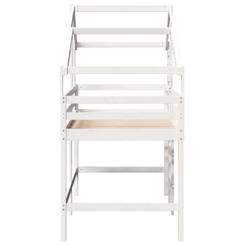 vidaXL Cama alta escalera y techo madera maciza pino blanca 90x190 cm