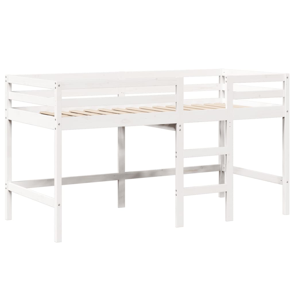 vidaXL Cama alta escalera y techo madera maciza pino blanca 90x190 cm