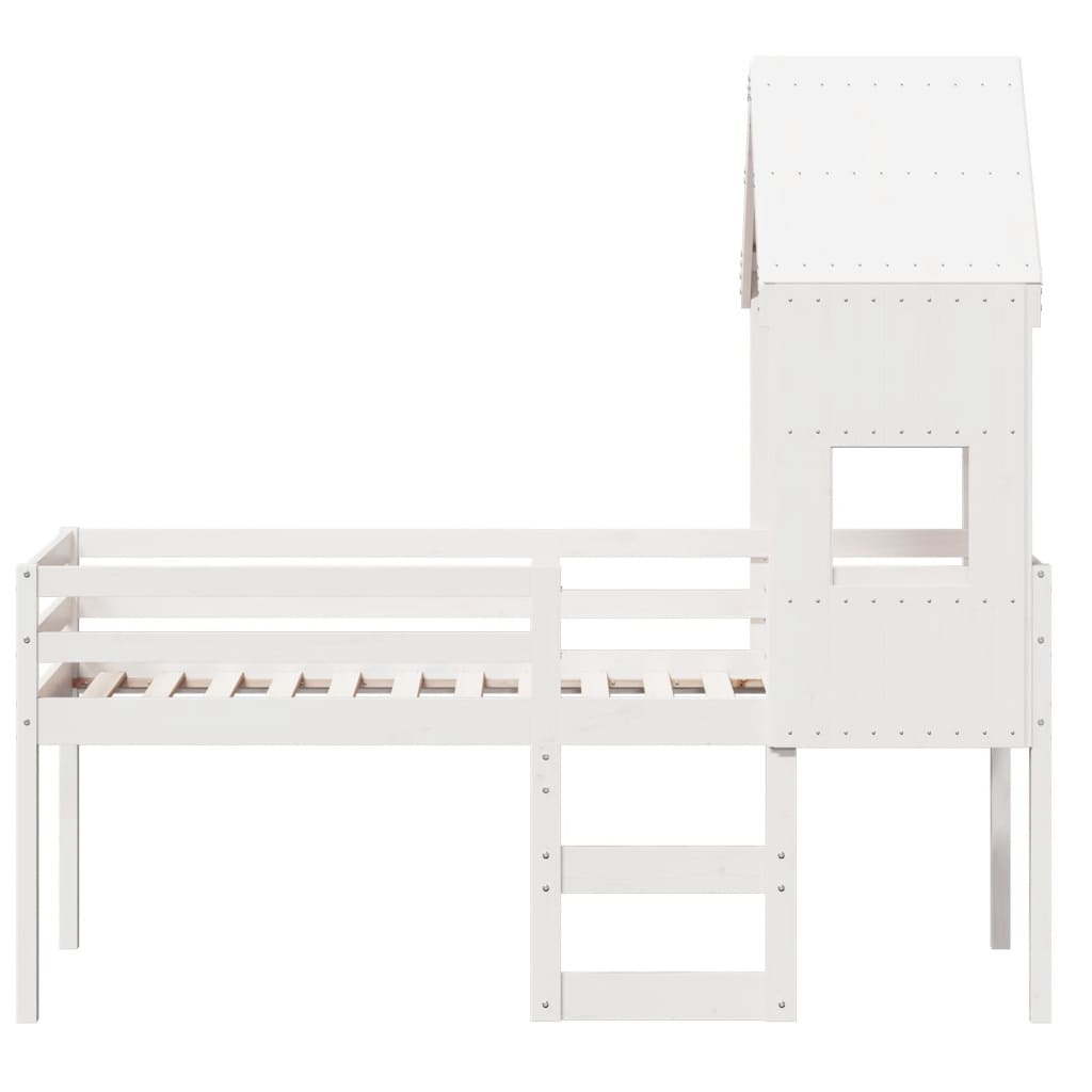 vidaXL Cama alta con techo madera maciza de pino blanca 90x190 cm