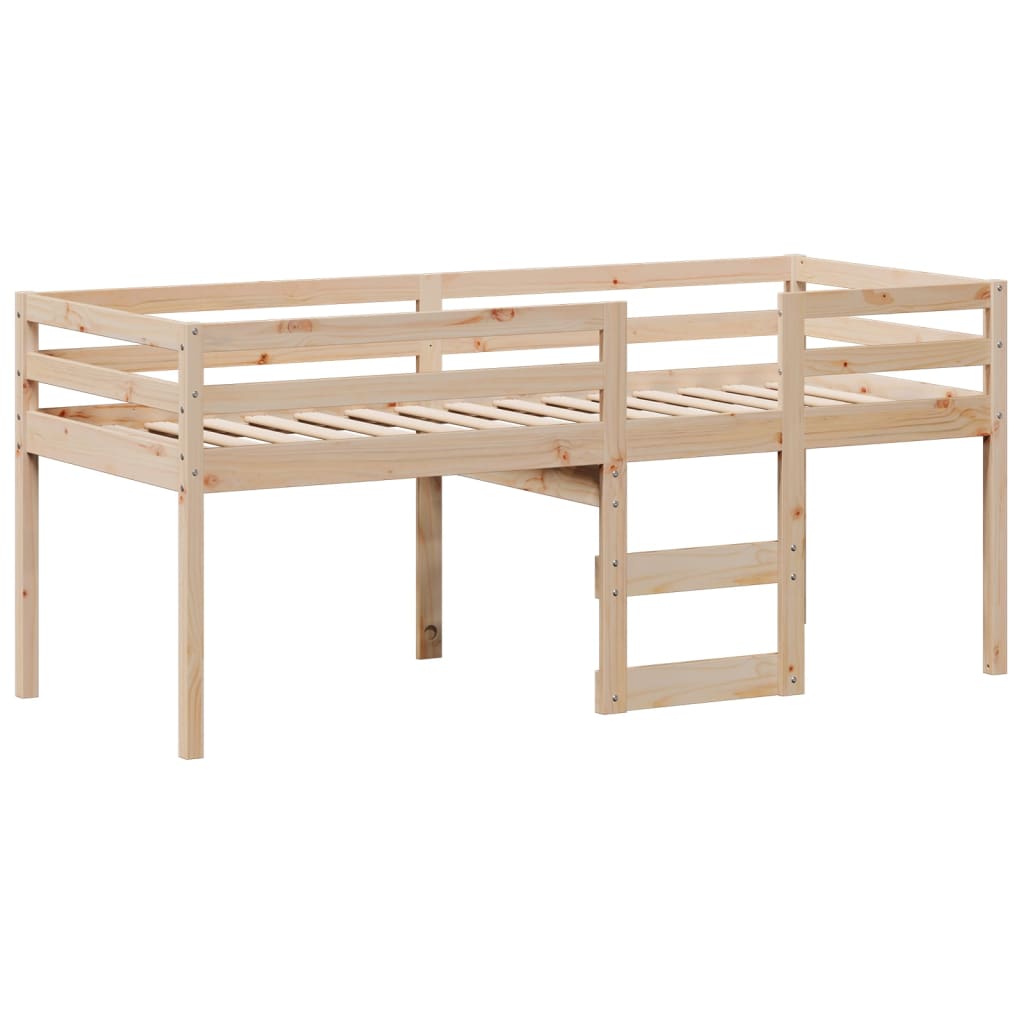 vidaXL Cama alta con techo madera maciza de pino marrón cera 75x190 cm