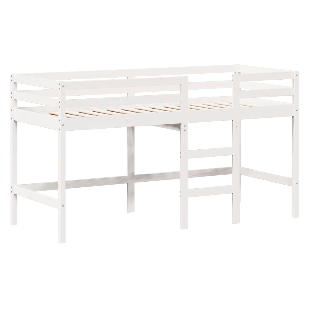 vidaXL Cama alta escalera y techo madera maciza pino blanca 80x200 cm