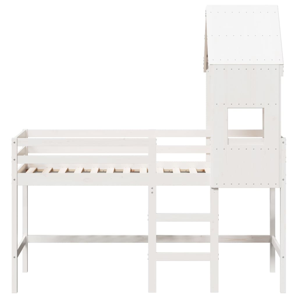 vidaXL Cama alta escalera y techo madera maciza pino blanca 90x190 cm